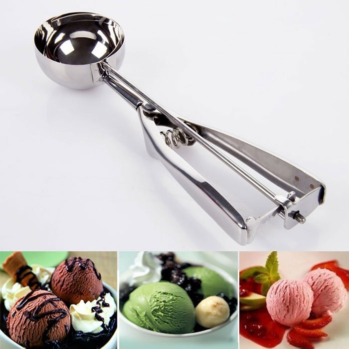 BBolive Stainless Steel Ice Cream Scoop with Trigger Release & Medium Cookie Dough Scoops & Melon Balls Spoon... N3