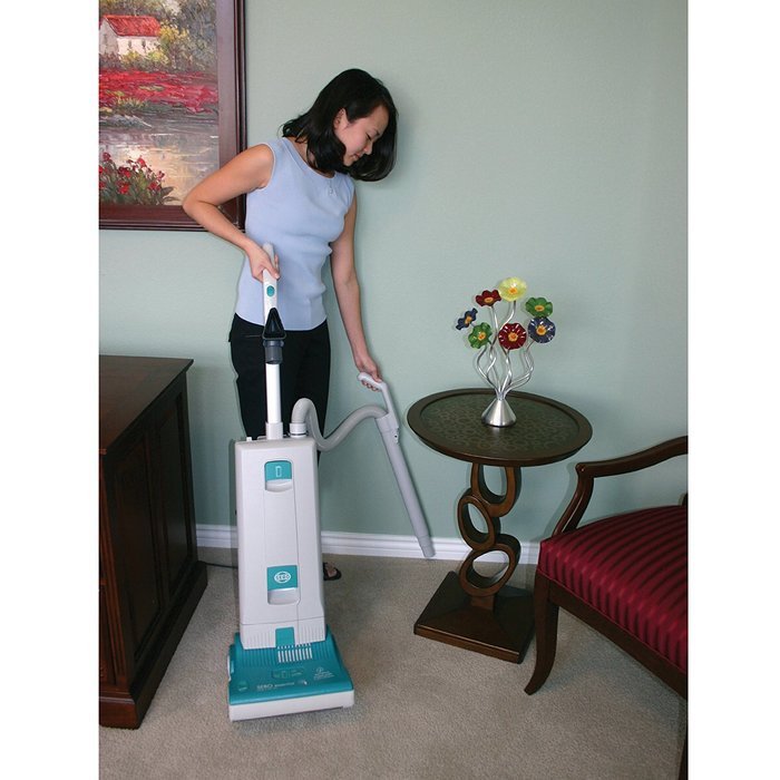 SEBO 9591AT Essential G1 Upright Vacuum with 12-Inch Power Head, Light Gray and Teal - Corded N4