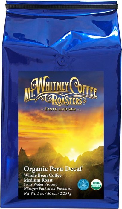 Mt. Whitney Coffee Roasters Peru Swiss Water Process Decaf Medium Roast Arabica Coffee, Ground, 5 Pound N2