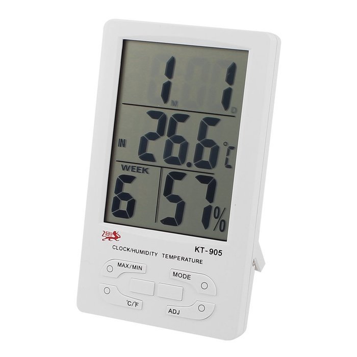 LCD Digital Alarm Clock Temperature Humidity Meter White KT-905