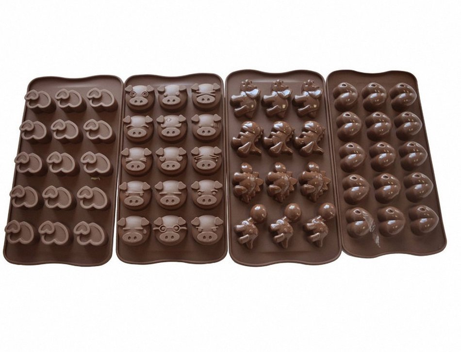 4 Pcs 15 Cavity Silicone Gel Non-stick Chocolate, Jelly and Candy Mold, Cake Baking Mold