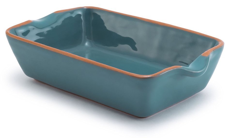 Aqua Blue Glazed Terracotta Ceramic Sm Rectangle Baker, 9"Lx5.5"Wx2.25"H N2