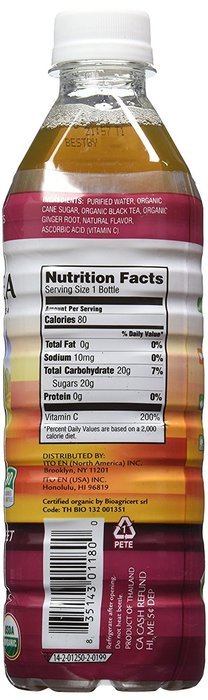 Teas' Tea Organic Lightly Sweet, Peach Ginger Black Tea, 16.9 Ounce (Pack of 12) N2