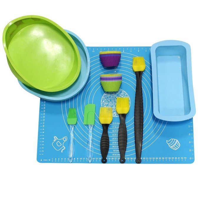 KurtzyTM 21 Piece Silicone Baking Bakeware Set- Loaf Tin, Spatula, Cake Moulds, Tools, Mat N4