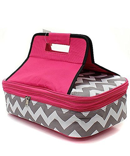 Chevron Casserole Dish Carrier for Holiday Party Entertaining Grey & Pink