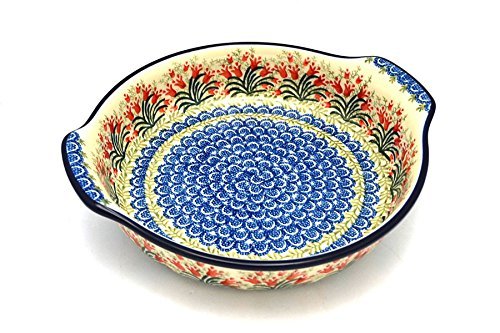 Polish Pottery Baker - Round with Grips - Large - Crimson Bells