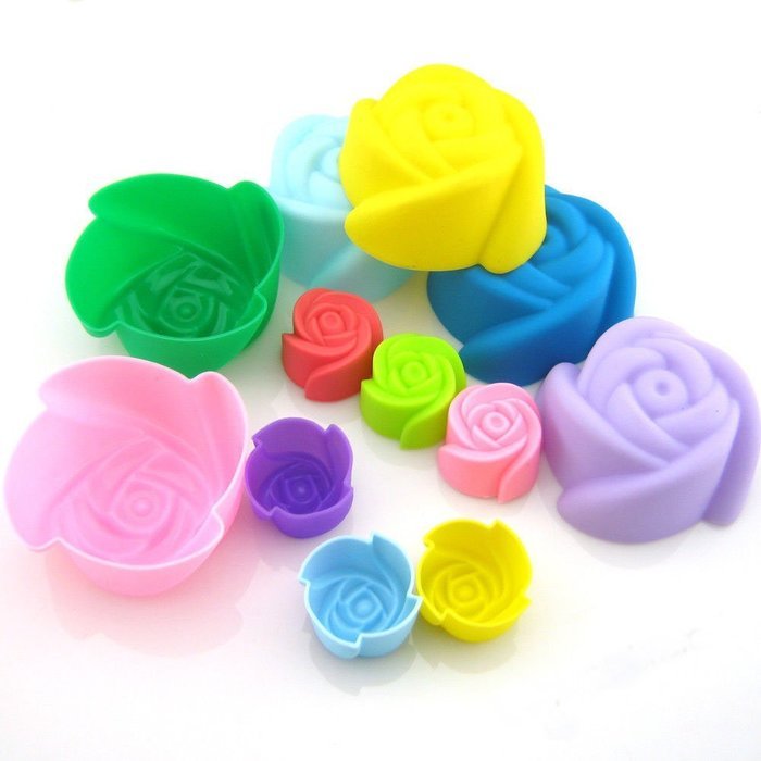 Cake Crayon Muffin Chocolate Silicone Mold Ice Tray Rose 30 Pcs, Mixed Colors