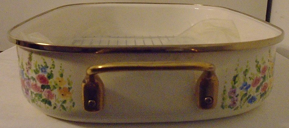 Porcelain Enamel and Steel Roaster or Lasagna Pan with English Garden Design