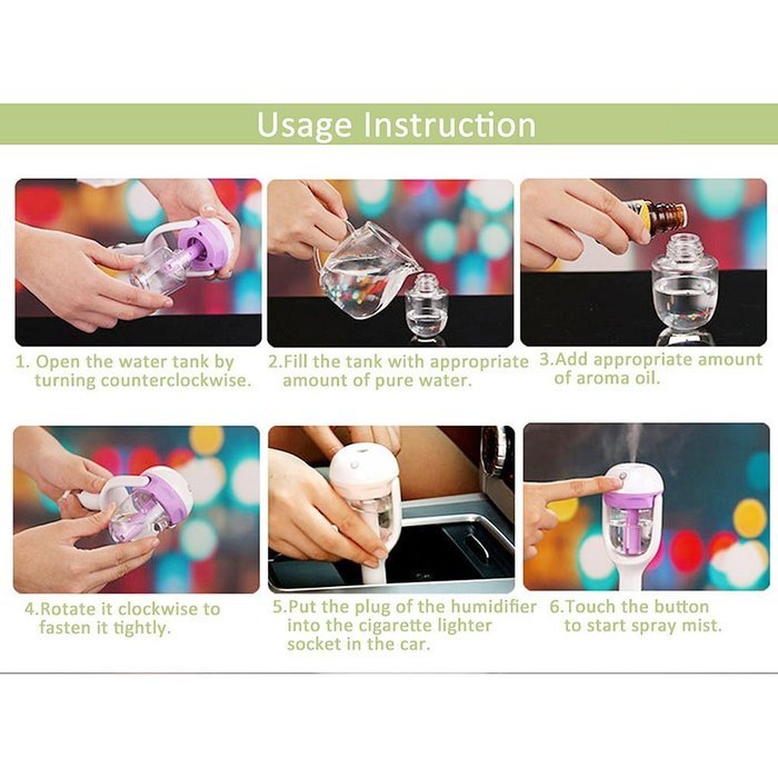 Travel Size Mini Car Humidifier Diffuser Essential Oil Ultrasonic Aroma Mist Purifier Air Freshener Blue N2