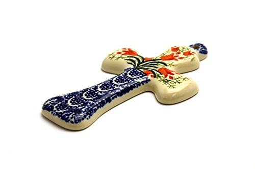Polish Pottery 4 1/2" Cross - Crimson Bells
