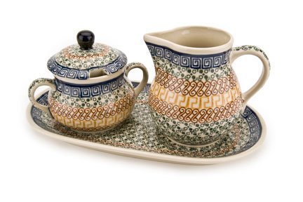 Polish Pottery Athena Large Sugar & Creamer Set with Tray