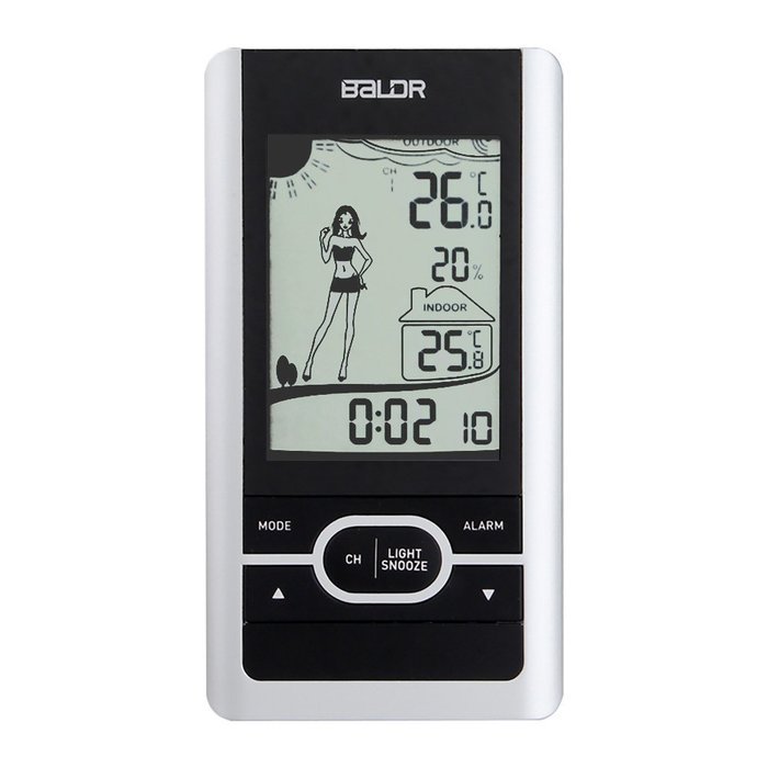 BALDR Dress Indicate Thermometer with In/Out Temperature Outdoor Humidity Time and Alarm Function Remote Sensor... N3