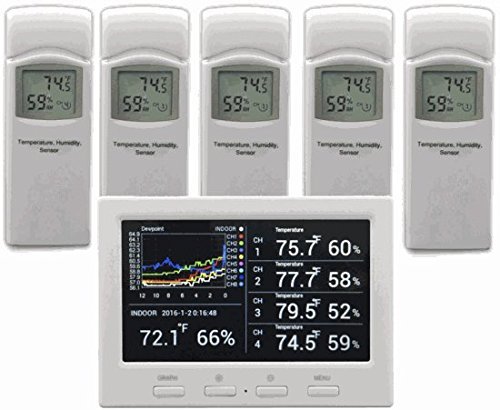 Ambient Weather WS-3000-X5 Wireless Thermo-Hygrometer with Logging, Graphing, Alarming, Radio Controlled Clock... N3