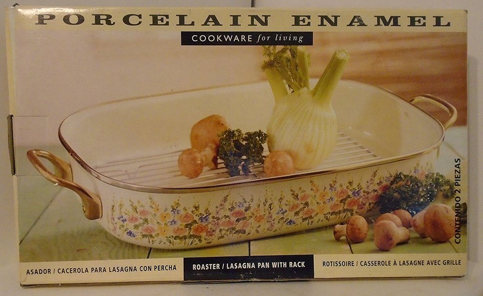 Porcelain Enamel and Steel Roaster or Lasagna Pan with English Garden Design N4