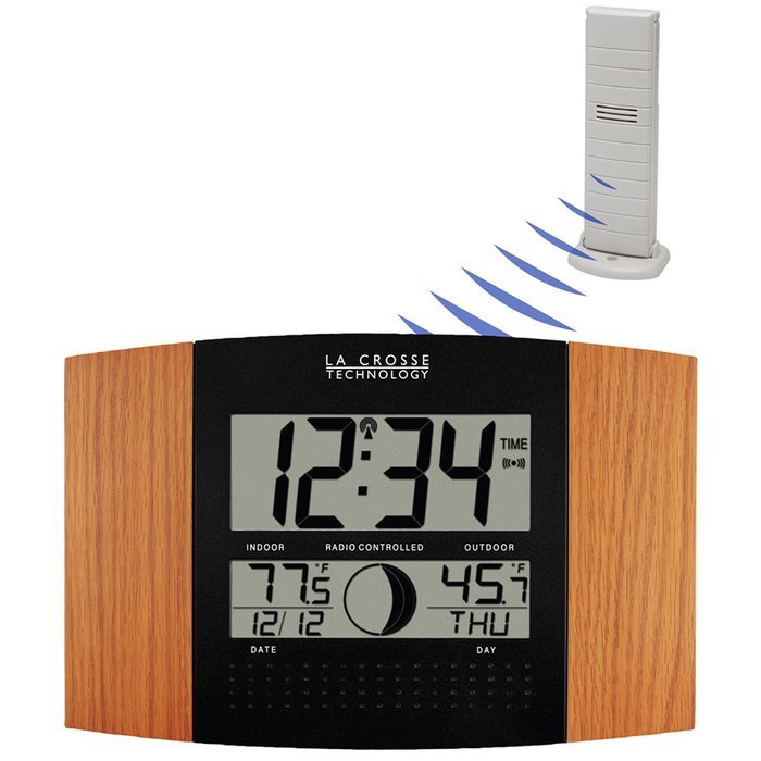 La Crosse Technology WS-8117U-IT-OAK Atomic Wall Clock with Outdoor Temperature