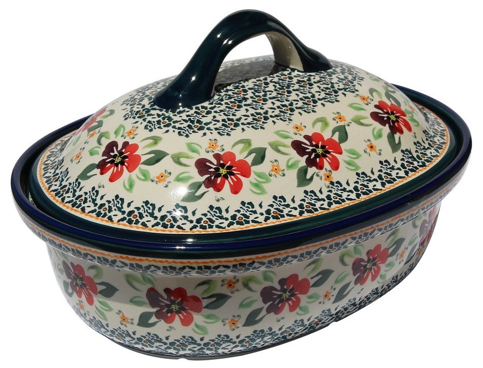 Polish Pottery Oval Casserole Dish From Zaklady Ceramiczne Boleslawiec #1158-du116 Unikat Pattern, Height: 7.6... N3