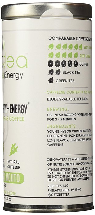 Energy Tea - High Caffeine Mojito Green Tea - 140 Mg Of Caffeine Per Bag (16 Tea Sachets) N9