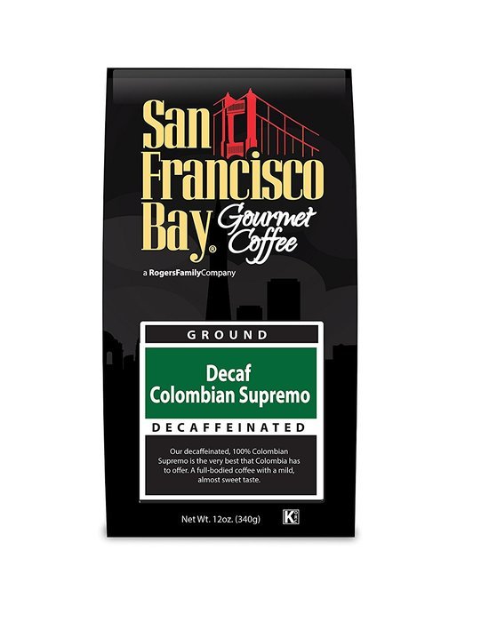 San Francisco Bay Coffee Ground, Decaf Colombian Supremo, 12 Ounce