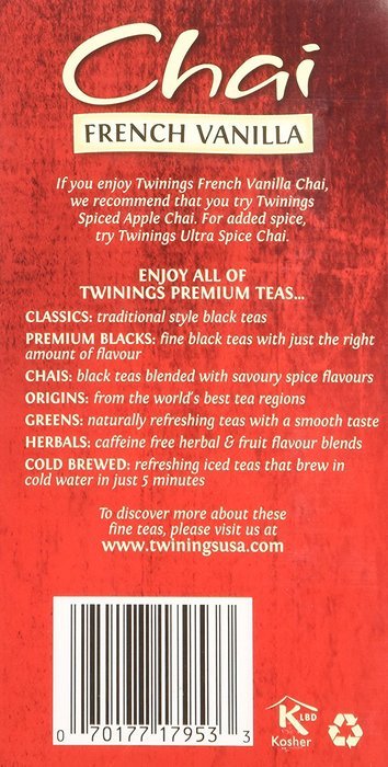 Twinings of London French Vanilla Chai Tea Bags 1.41 Ounces - 1 Box N4