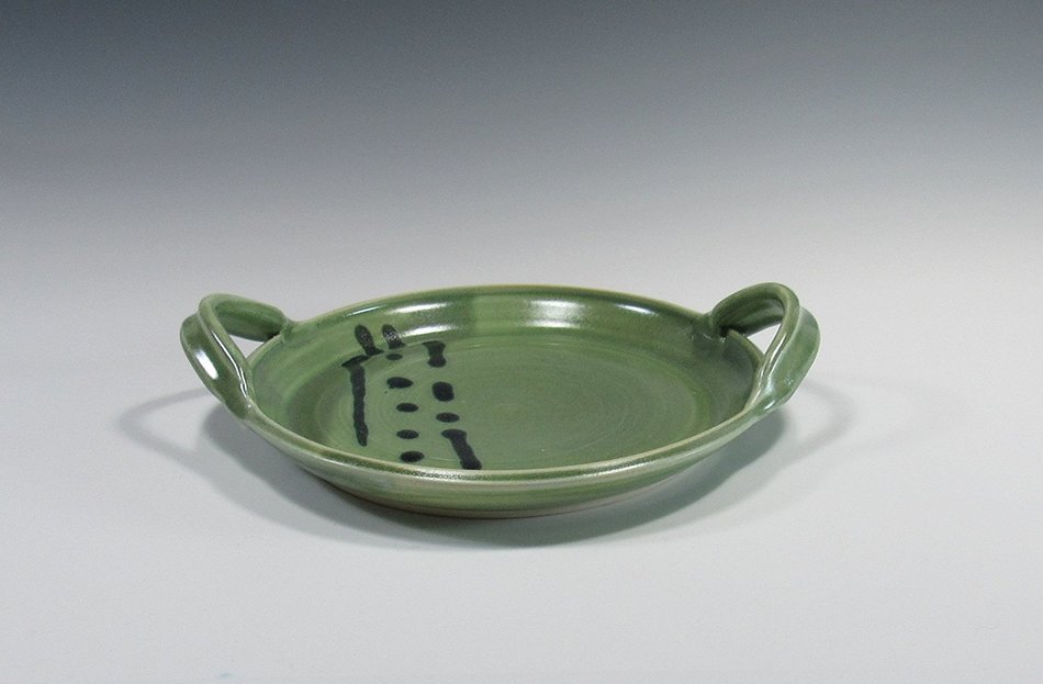 Serving Plate with handles in green glaze N3