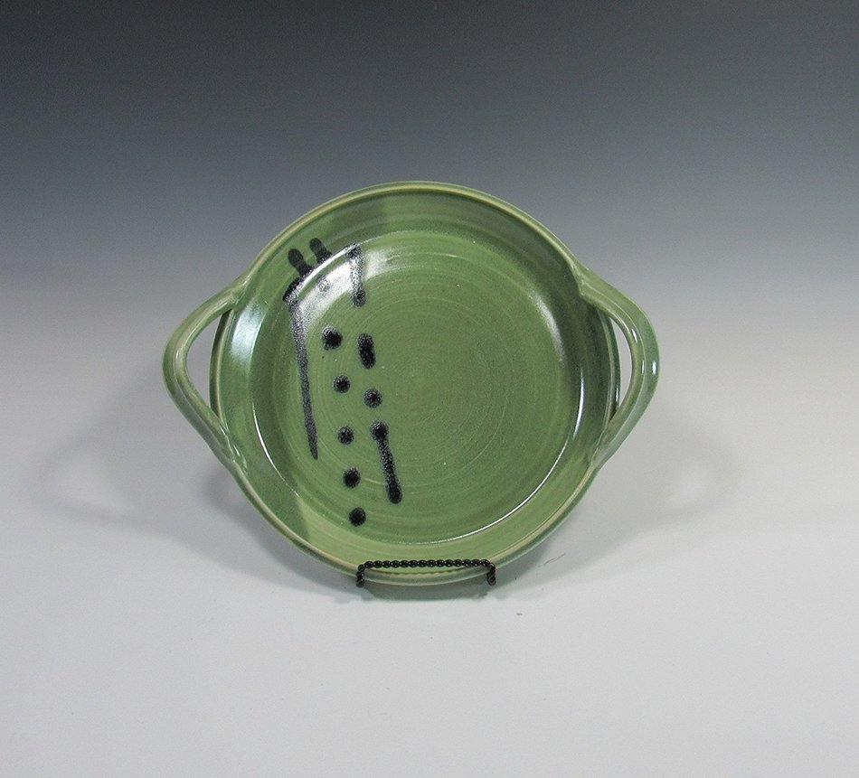 Serving Plate with handles in green glaze N5