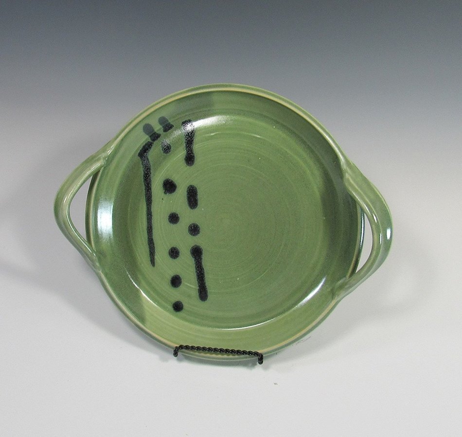 Serving Plate with handles in green glaze N7