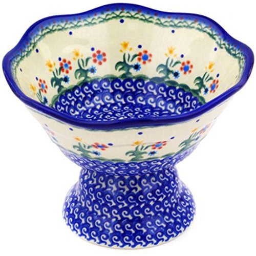 Ceramika Bona H3747E Polish Pottery Ceramic Bowl with Pedestal Hand Painted, 7-Inch