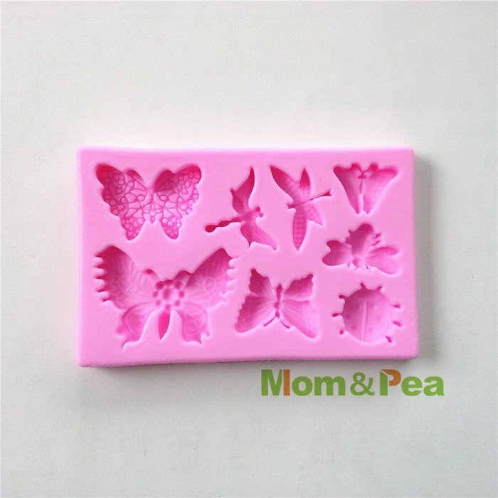 Mom&pea 0534 Butterfly Ladybird Dragonfly Shaped Silicone Mould for Fondant Cake Sugar Paste Cake Decoration 3d... N3