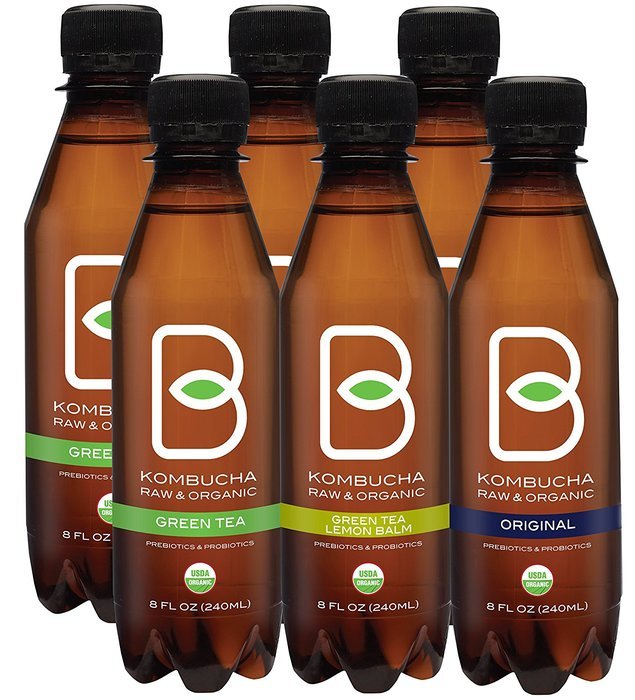B-tea Kombucha Raw Organic Tea, Only 2g of Sugar, Probiotics & Prebiotic, Kosher, Original, Green Tea, Lemon Balm...