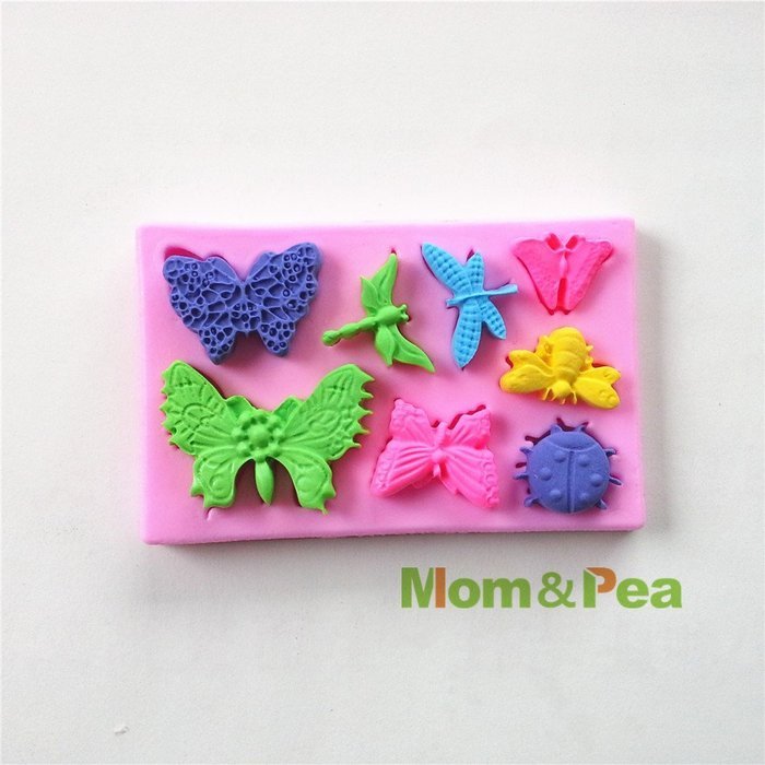 Mom&pea 0534 Butterfly Ladybird Dragonfly Shaped Silicone Mould for Fondant Cake Sugar Paste Cake Decoration 3d... N4