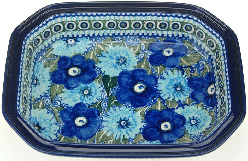 Ceramika Artystyczna Polish Hand Painted Baking Dish with Lid - 12" x 9.5" x 5" (Brown and Yellow Flowers)