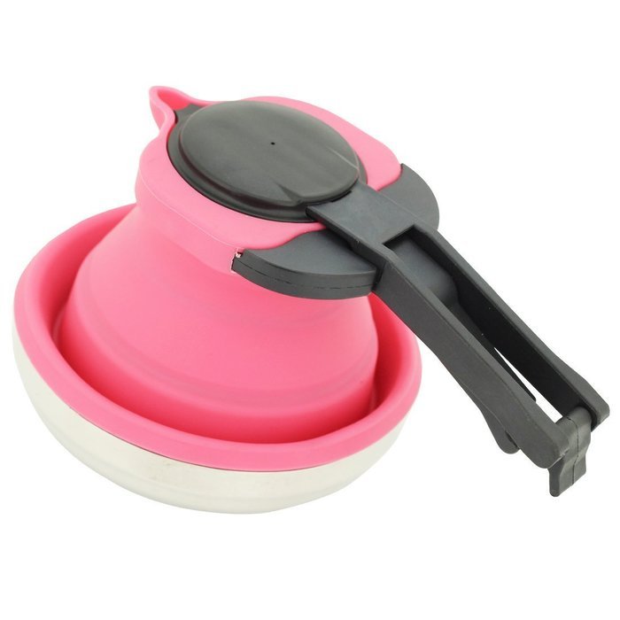 Portable Foldable Outdoor Kettle For Camping Cooking Baking Blue Silicone + Stainless Pink