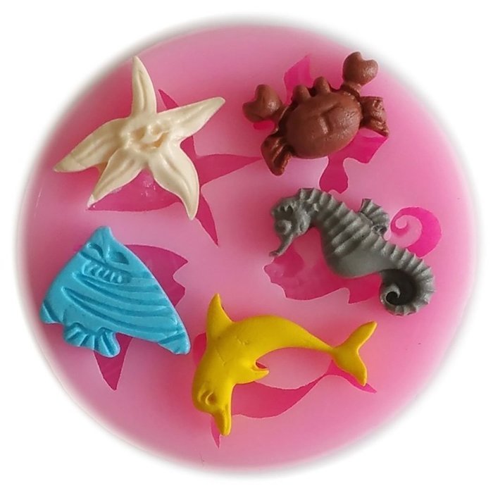 2PCS Yihuily 3D Chocolate Candy Cake Silicone Fondant Lace Mold, Sea Shell Starfish Birds Animals Shape Mould N6