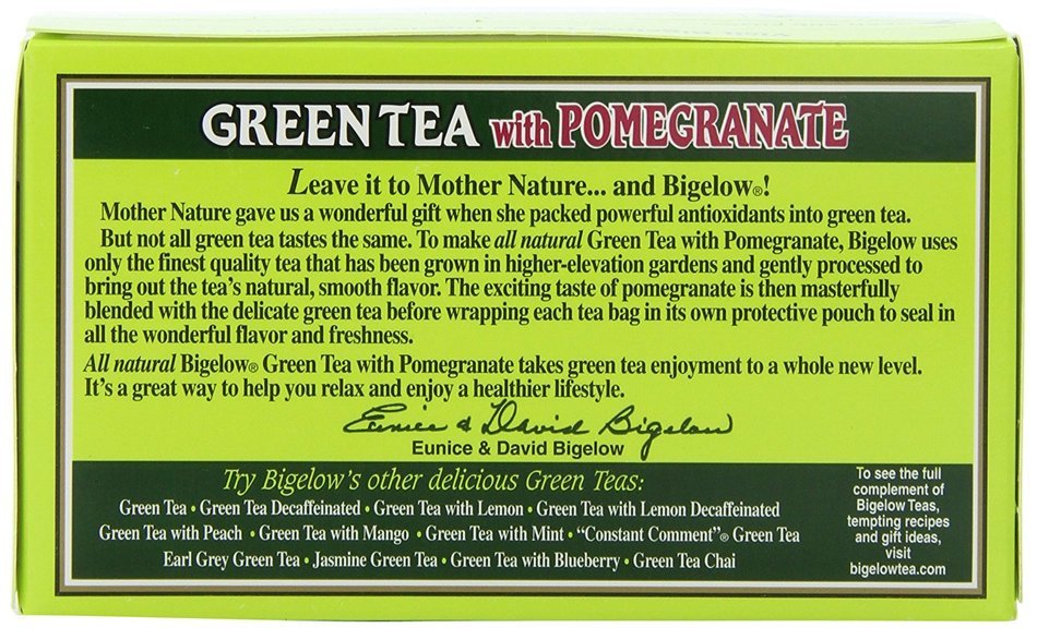 Bigelow Green Tea with Pomegranate 20-Count Boxes , Net weight 1.37 oz (Pack of 6) N2