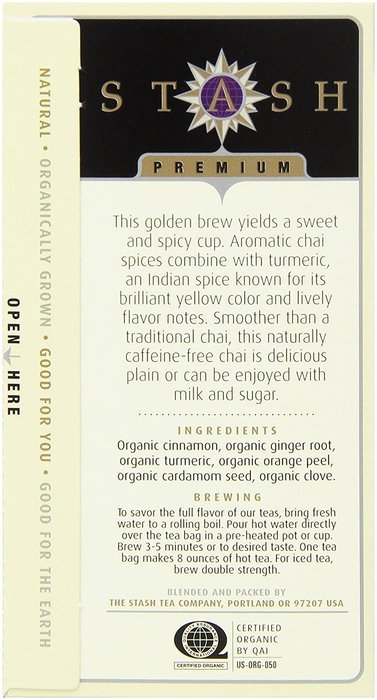 Stash Tea Organic Gold Cup Chai Herbal Tea with Turmeric, 18 Count (Pack of 6)