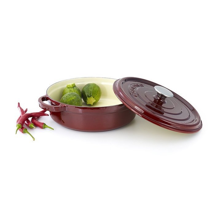 Essenso Grenoble Cast Iron Shallow Dutch Oven with with Four-Layer Enamel and Ceramic Coated Interior, Burgundy... N2