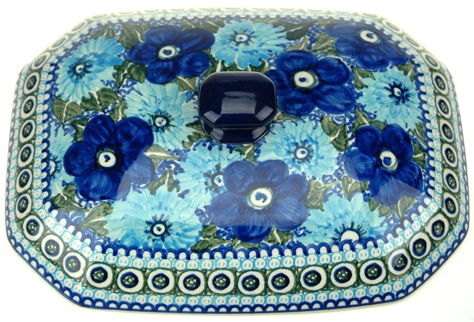 Ceramika Artystyczna Polish Hand Painted Baking Dish with Lid - 12" x 9.5" x 5" (Brown and Yellow Flowers) N2