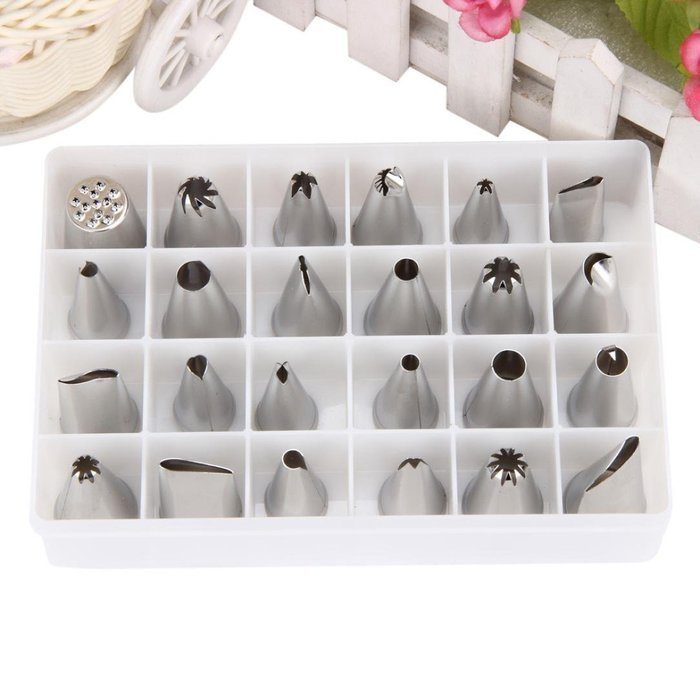 Matoen(TM) 1 Set 24pcs Cake Pastry Cream Piping Nozzles Decorating Stainless Steel