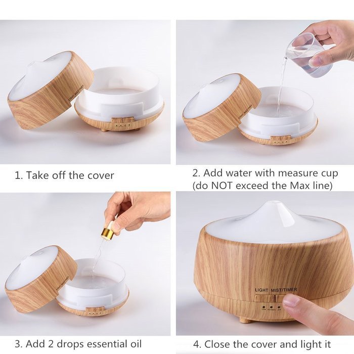 250ml Aromatherapy Essential Oil Diffuser, Wood Grain Ultrasonic Cool Mist Air Humidifier (dark wood grain) N2