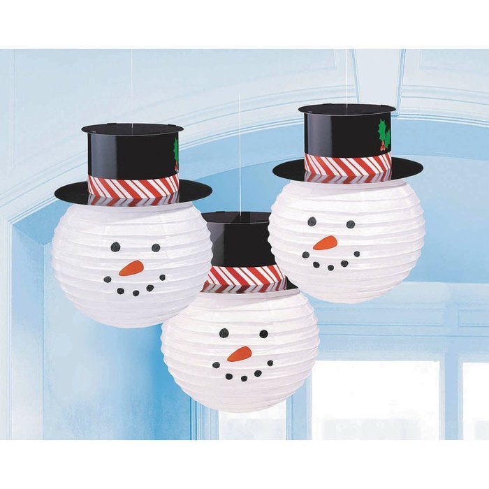 Snowman Paper Lanterns with Hats - 3-Pack - 9-1/2 Inches