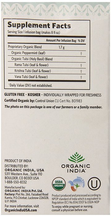 Organic India Tulsi Tea Peppermint, 1.08 Oz, 18 Count