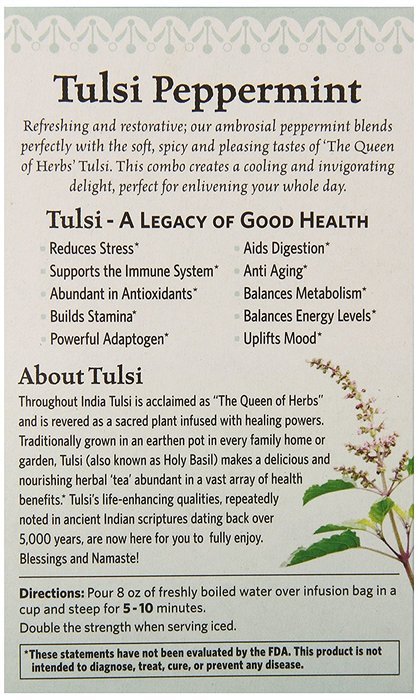 Organic India Tulsi Tea Peppermint, 1.08 Oz, 18 Count N2