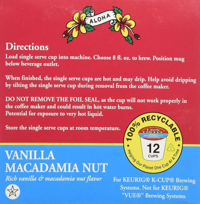 Lion Coffee Vanilla Macadamia Nut for Keurig K-cup Machines (12 Cups/box) N4
