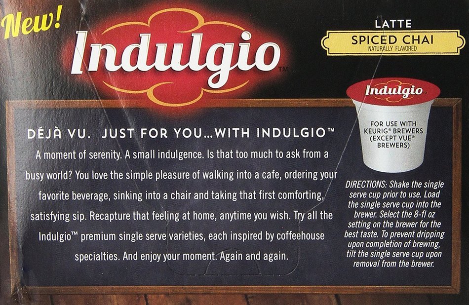 Indulgio Spiced Chai Latte, 12-Count Single Serve Cup for Keurig K-Cup Brewers N6