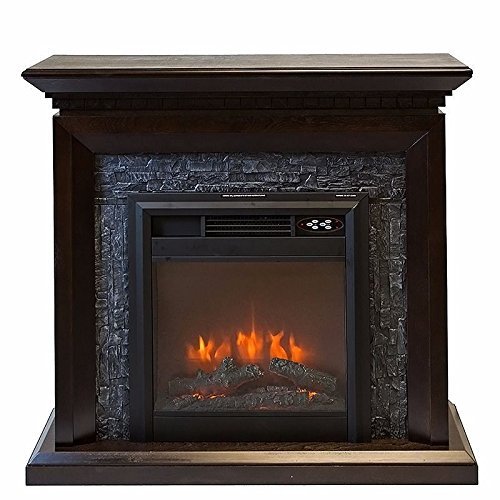GHP Stone-Look Electric Fireplace w 3D Flames & Multi-Function Remote Control