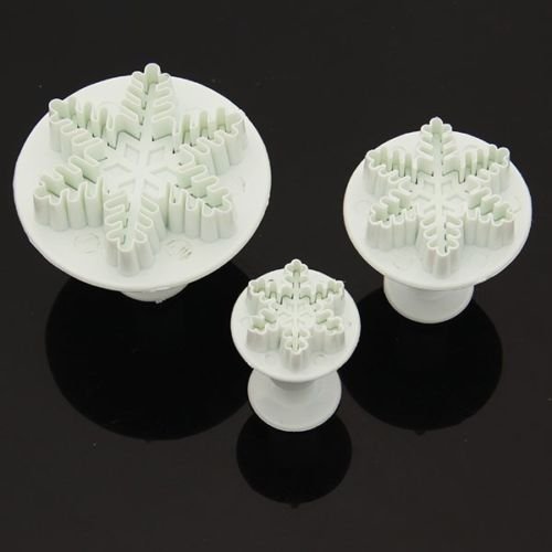 3pcs DIY Snowflake Fondant Plunger Cutter Cake Sugarcraft Mold Tool