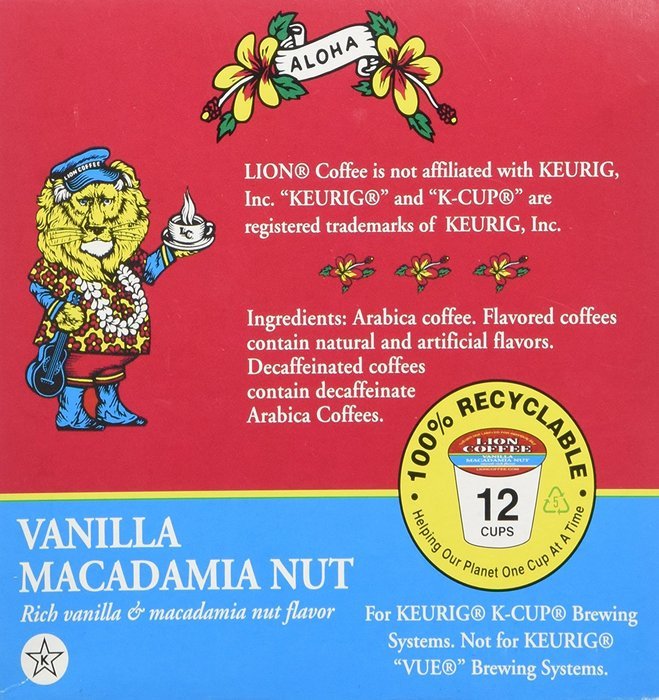 Lion Coffee Vanilla Macadamia Nut for Keurig K-cup Machines (12 Cups/box) N6