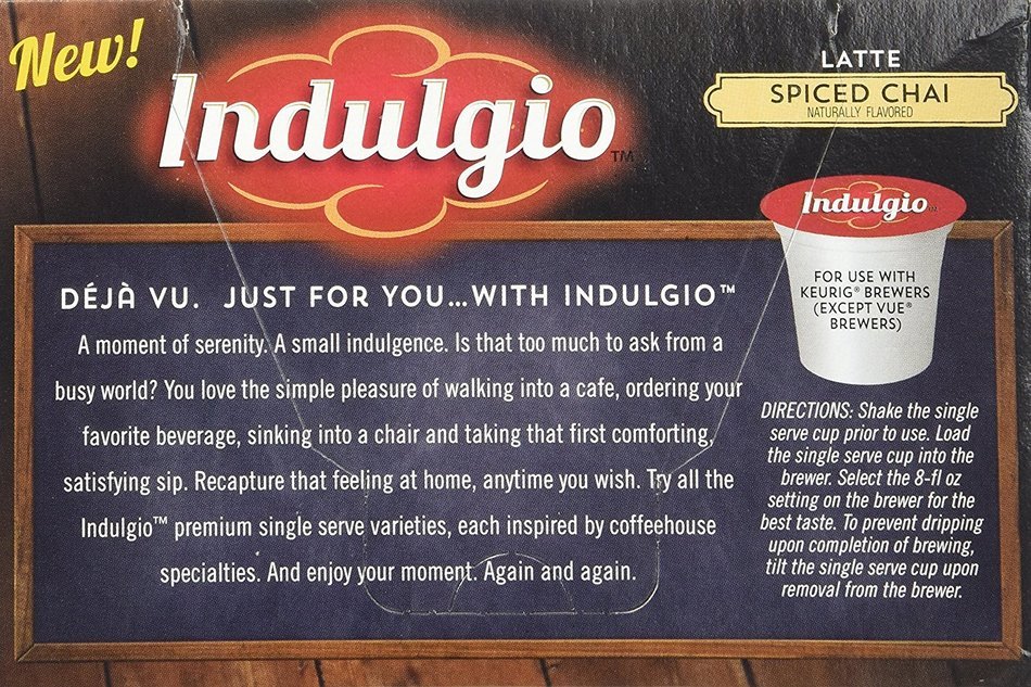 Indulgio Spiced Chai Latte, 12-Count Single Serve Cup for Keurig K-Cup Brewers N15