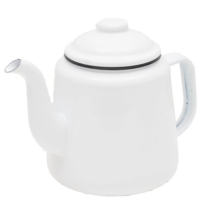 Enamelware 52 Ounce Teapot - Solid White with Red Rim N3