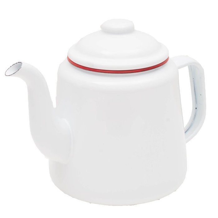 Enamelware 52 Ounce Teapot - Solid White with Red Rim N4